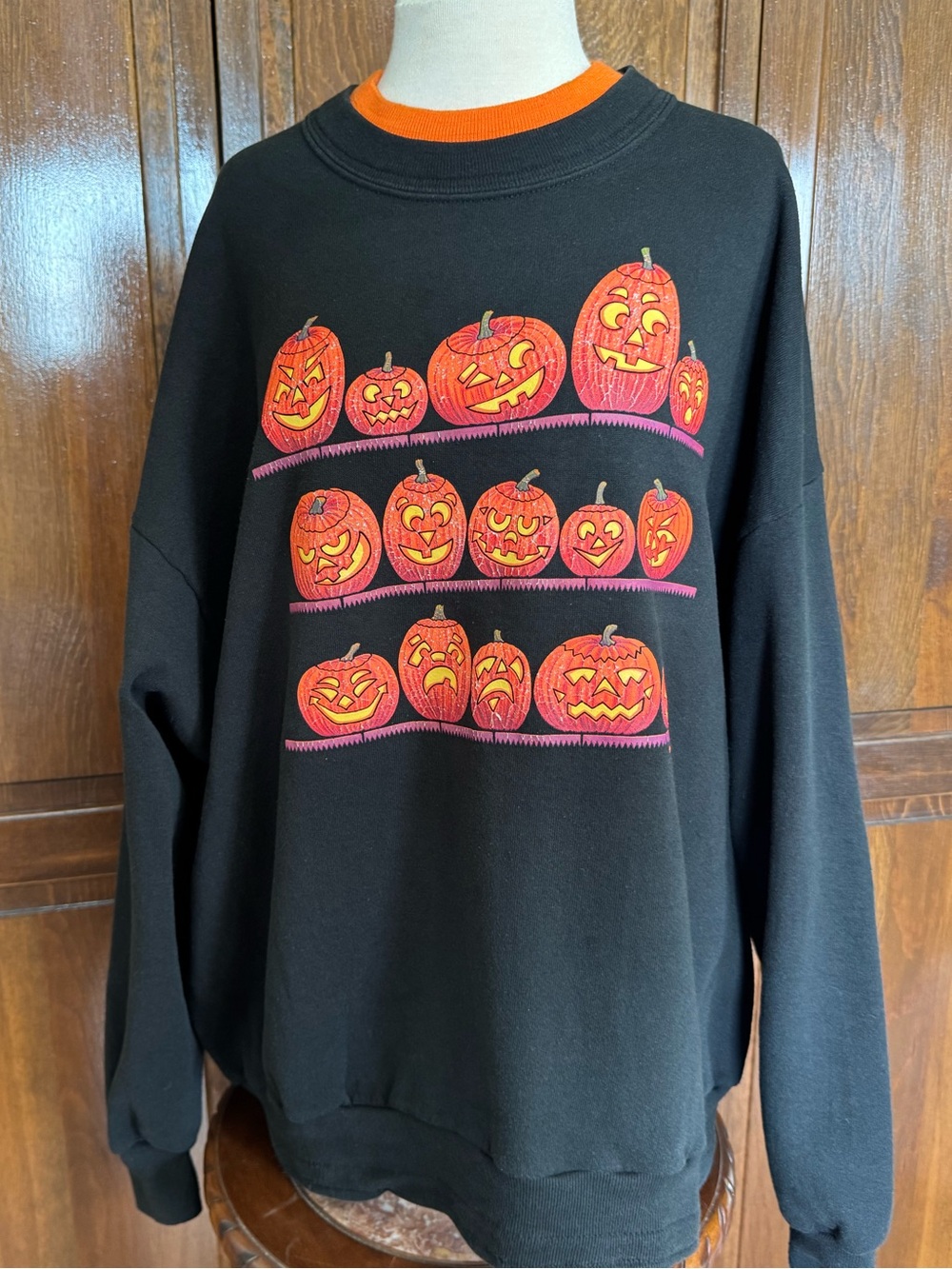 Vintage 90s Morning Sun Pumpkin Shelf Double Collar Halloween Sweatshirt 2XL
